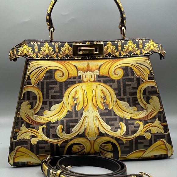 FENDI X VERSACE Vitello Seta Nappa Fendace FF Baroque Medium Peekaboo Bag - Picture 7 of 7